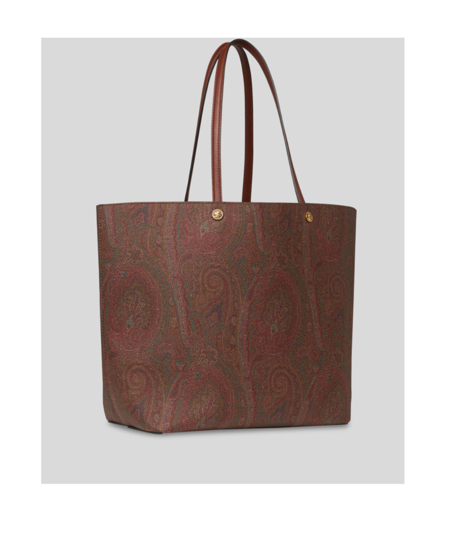 Etro Luxurious Xl Tote Handbag In Brown Leather With Paisley Print For Women In Brown