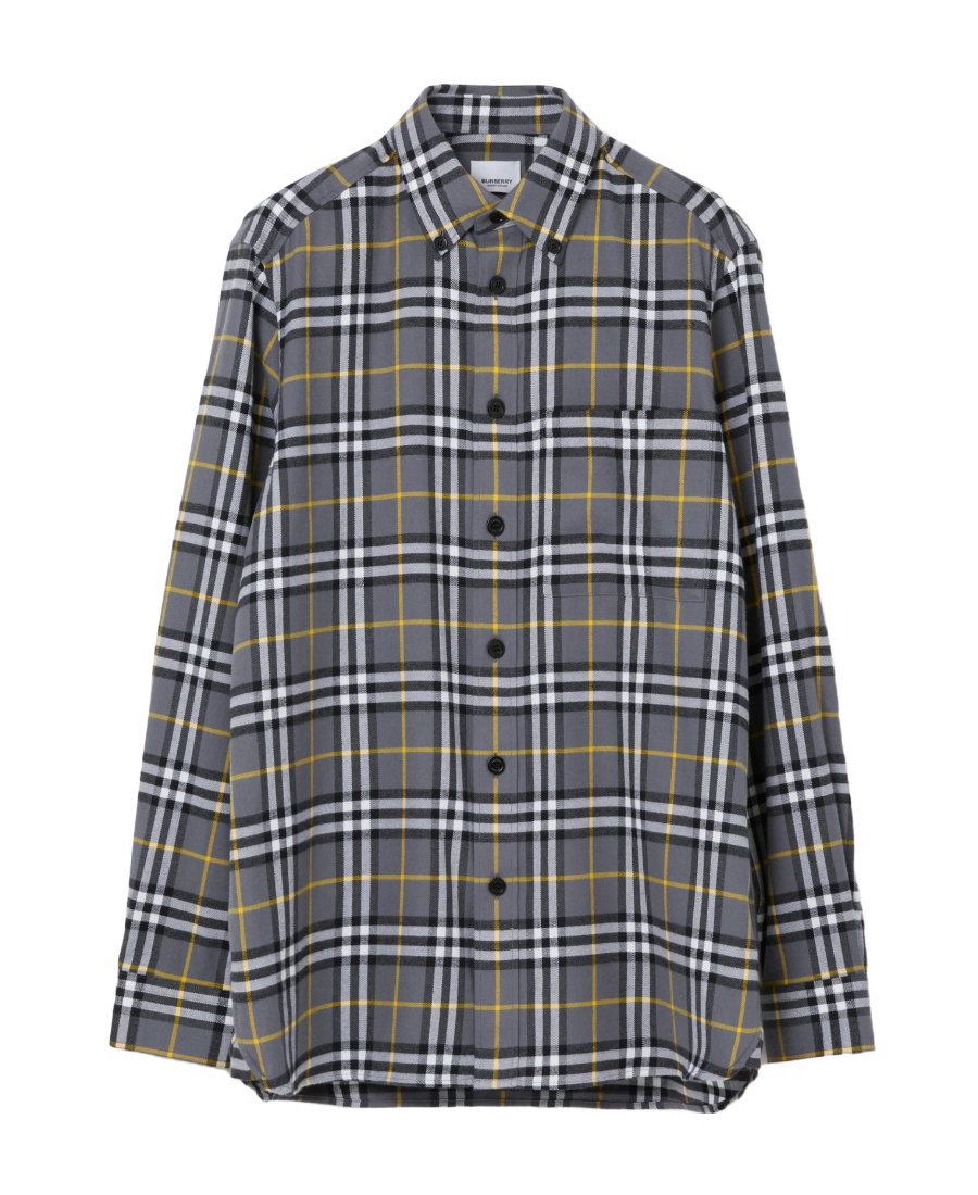 Burberry Plaid Check Cotton Shirt In Gray