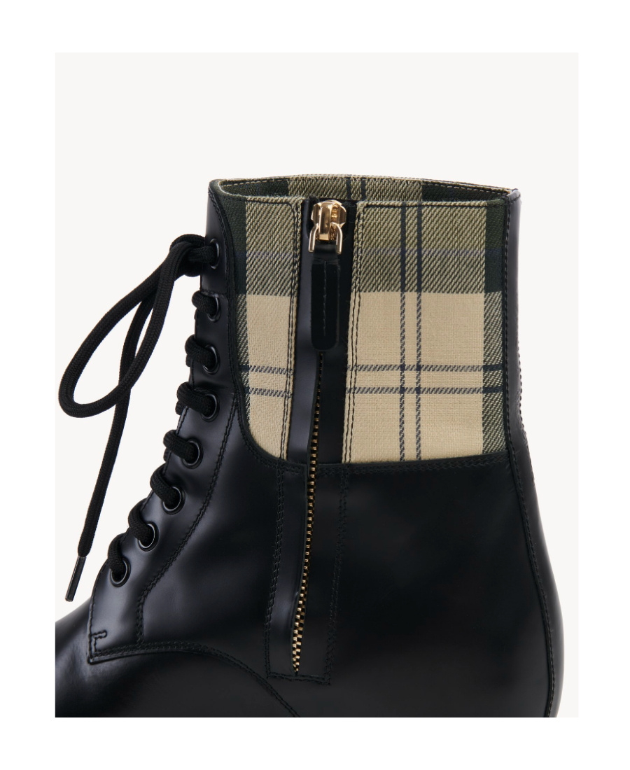 Chloé X Barbour Checked Combat Boots In Black