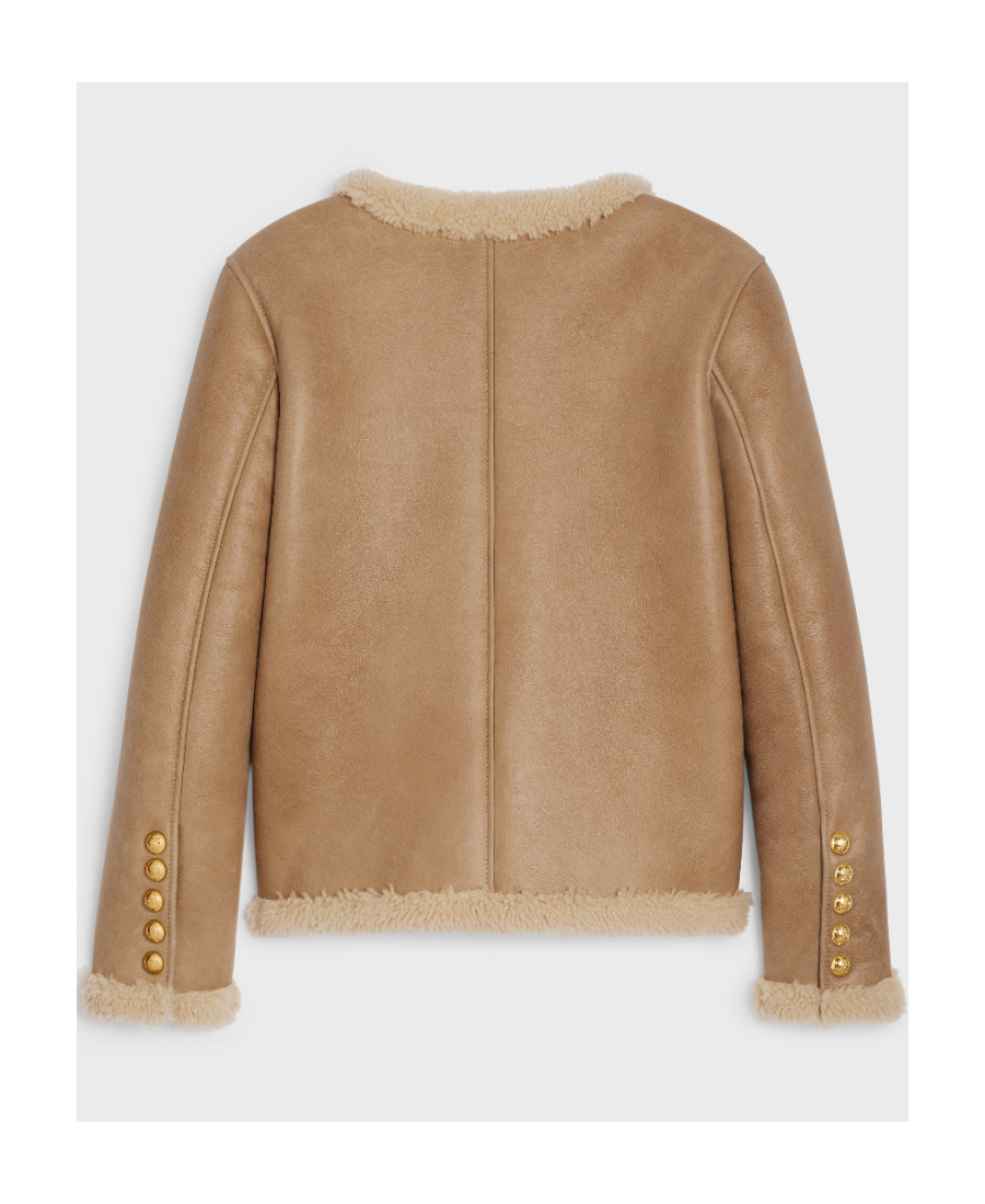 Celine Round Collar And Long-sleeved Leather Jacket In Nude