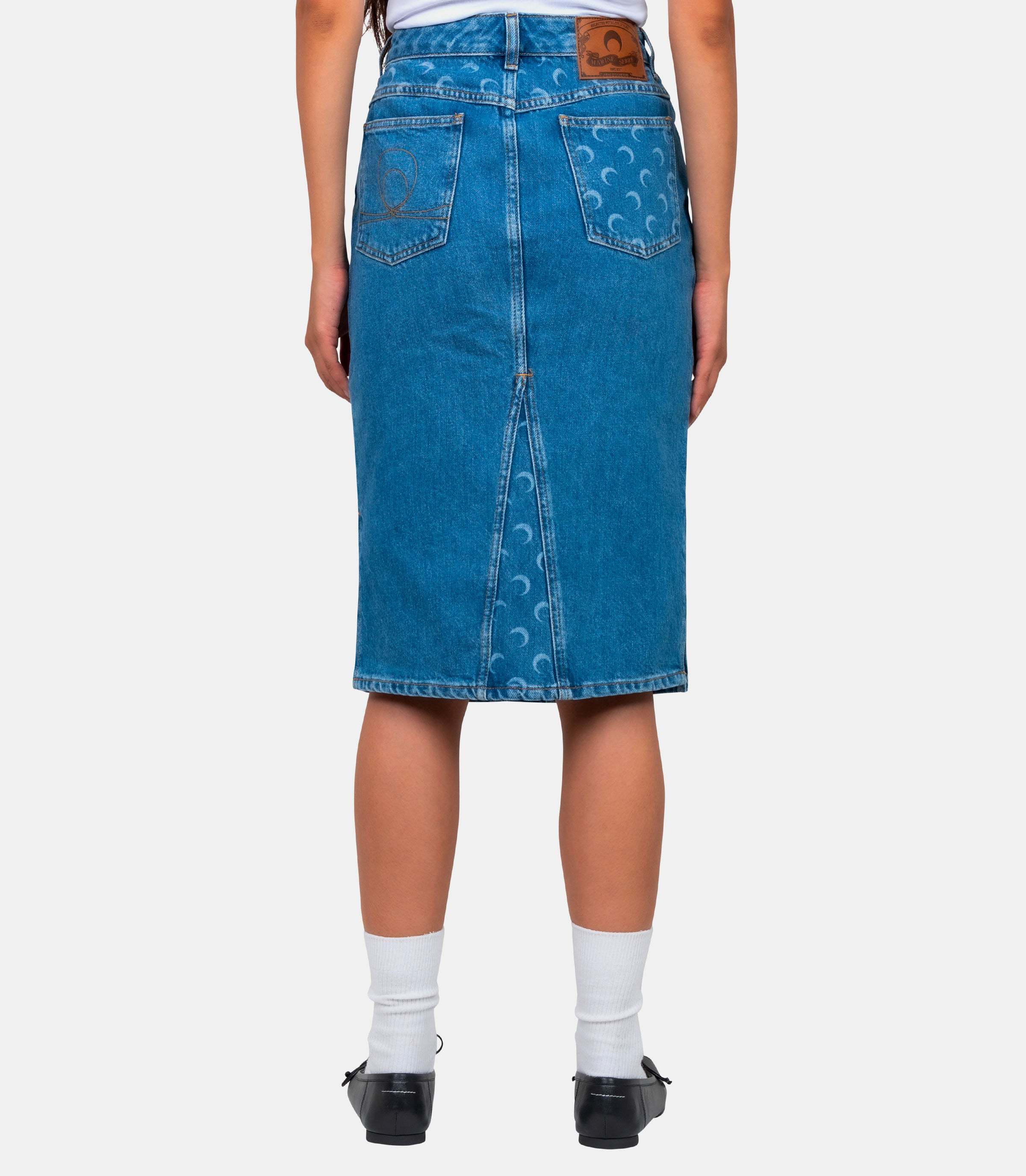 Marine Serre Logo Denim Half-dress In Blue