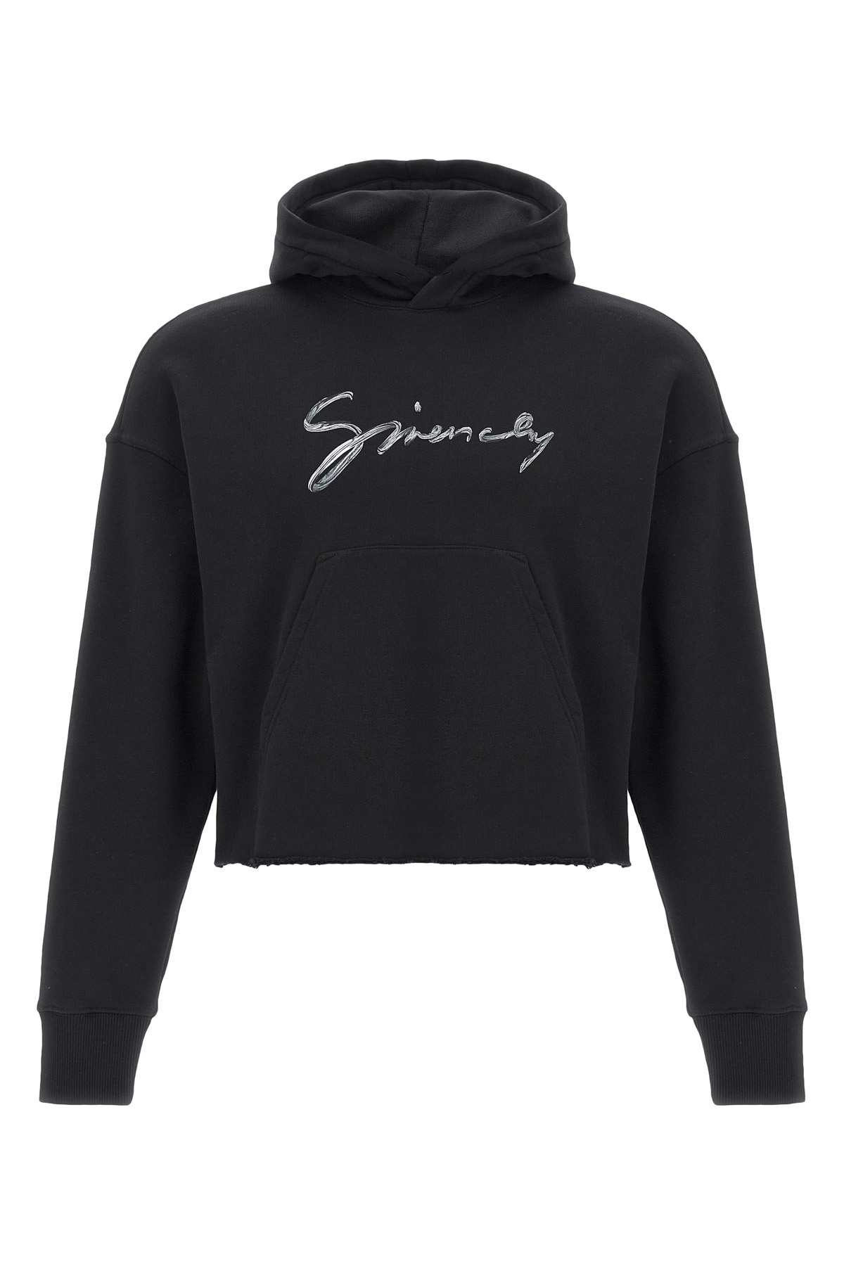 Givenchy Cropped Sweatshirt Hooded Kangaroo Pocket In Black