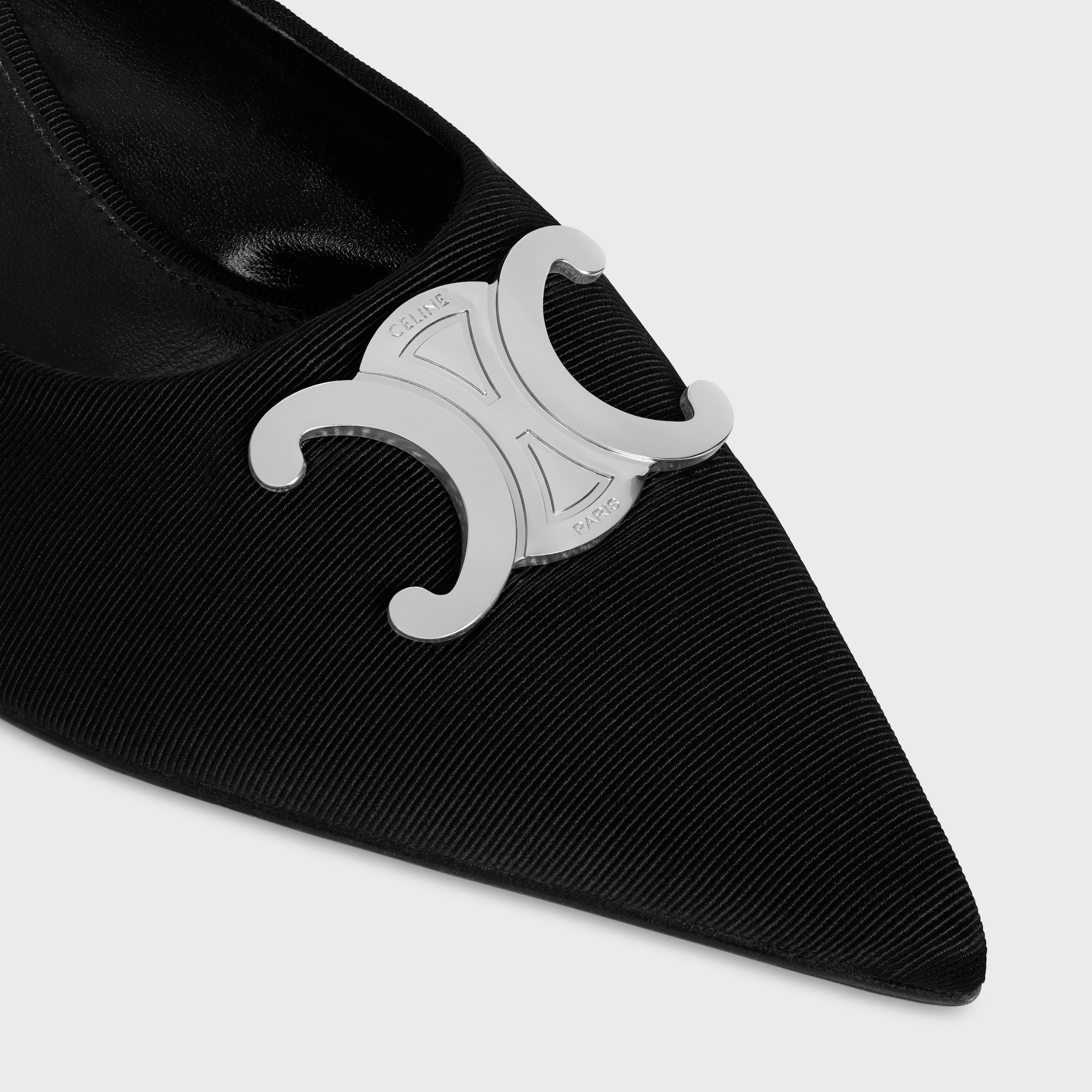Celine Alma Triomphe Mule In Gros-grain Fabric In Black