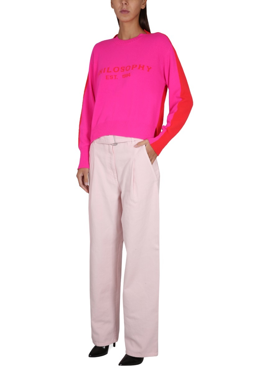 Shop Philosophy Di Lorenzo Serafini Two-toned Crewneck Knitted Jumper In Pink