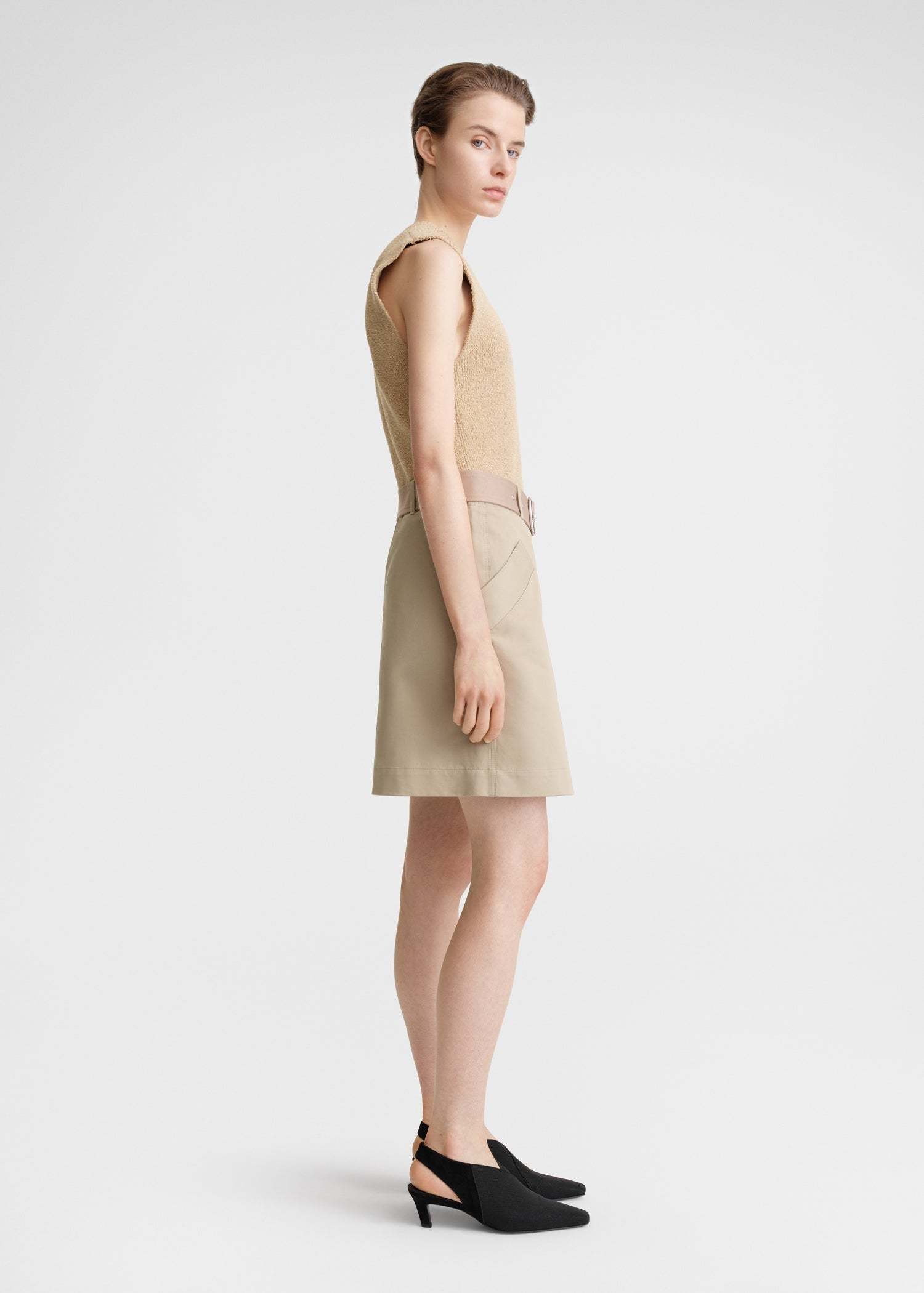 Totême Front-slit Belted Skirt In Nude