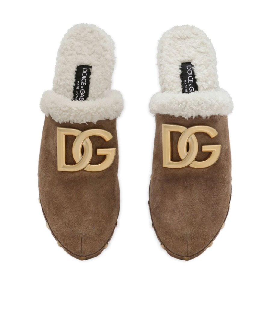 Dolce & Gabbana Logo-plaque Suede Clogs In Brown