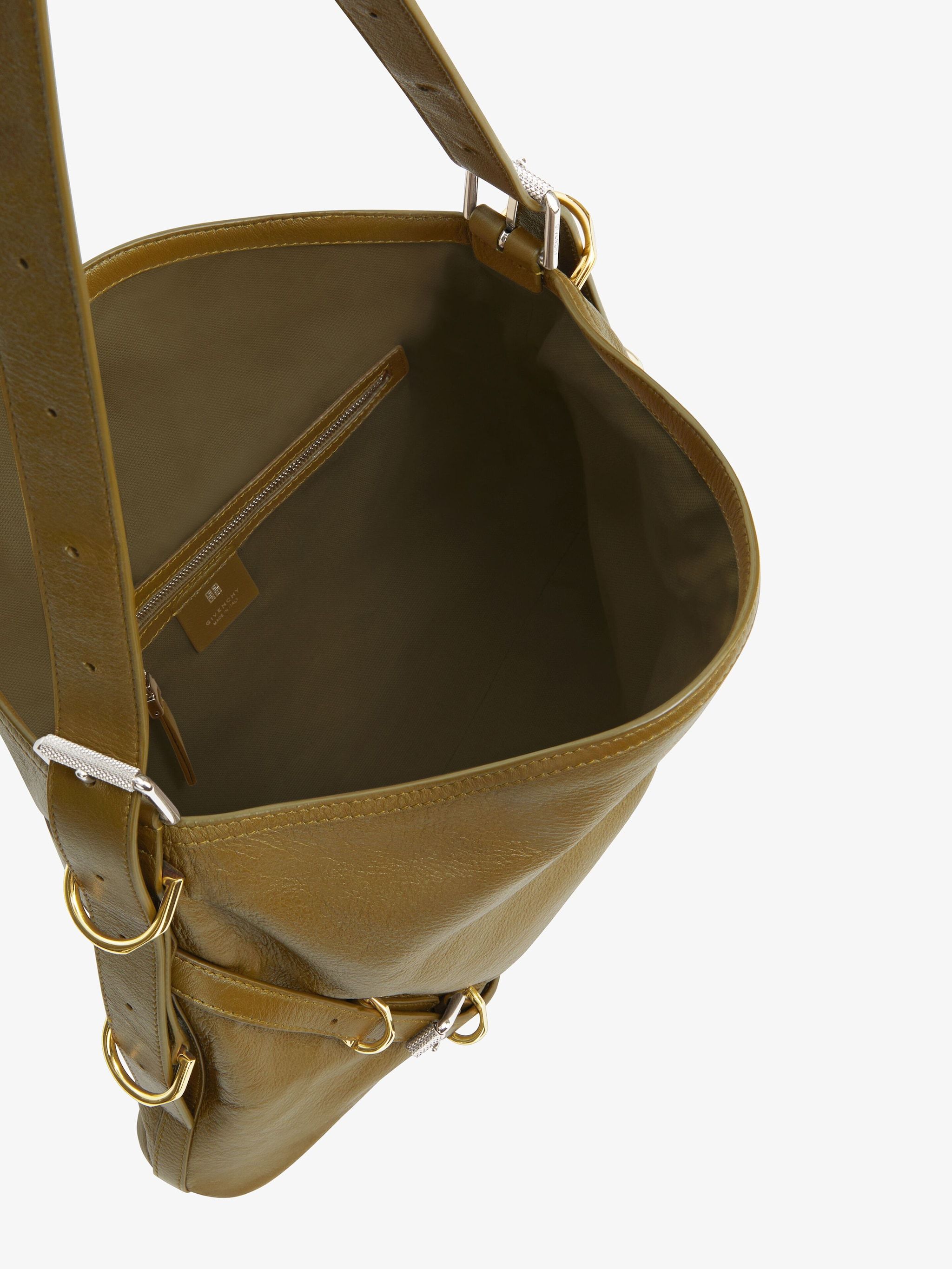 Givenchy Voyou Medium Shoulder Bag In Tumbled Leather In Deep Khaki