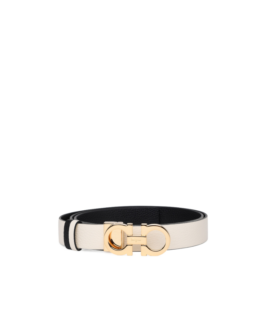 Ferragamo Gancini Leather Reversible Belt In White