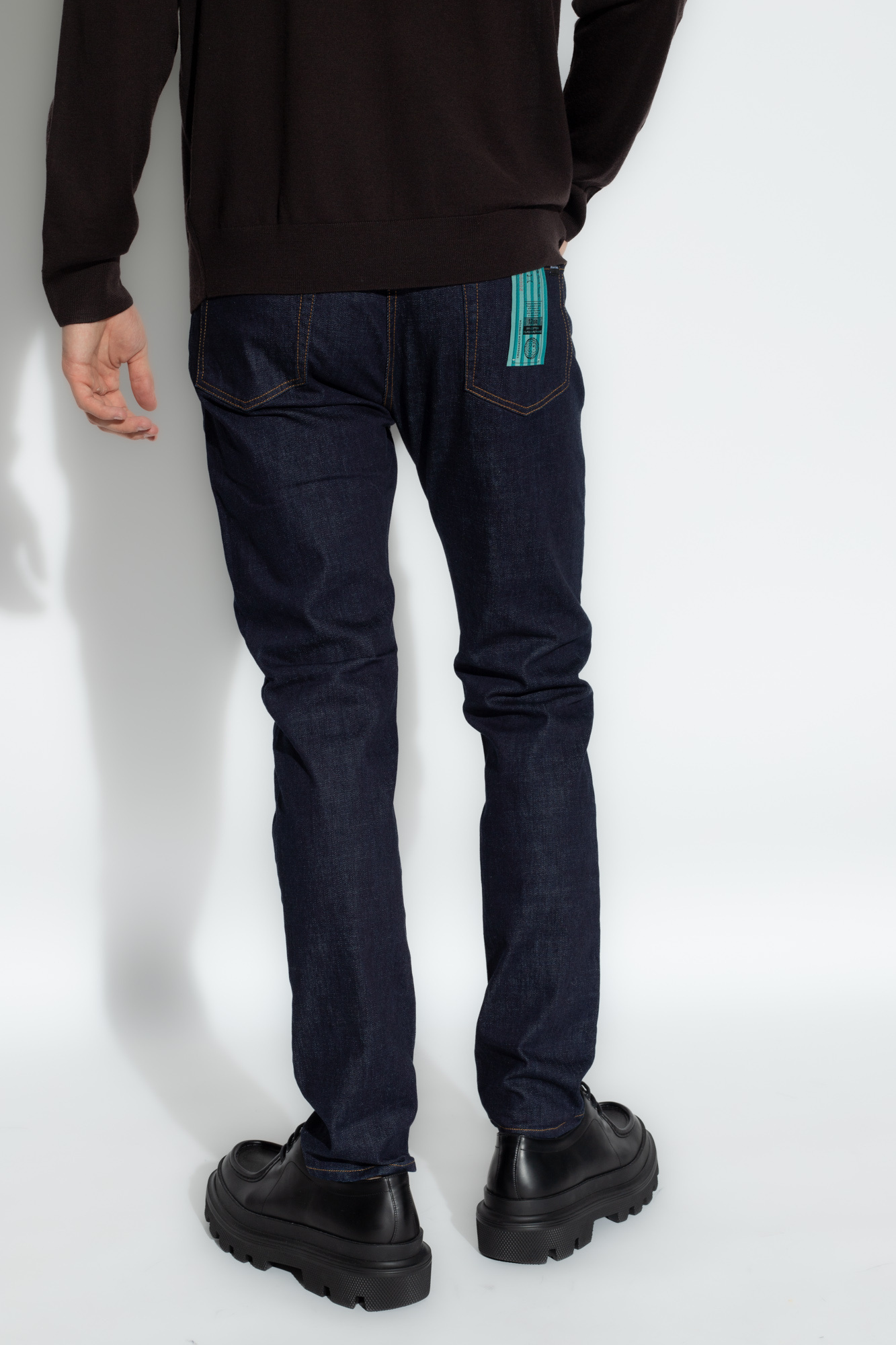 Ps By Paul Smith Contrast-stitching Dark-wash Jeans In Black