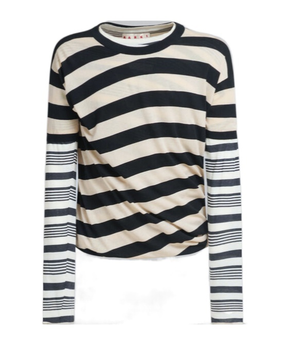 Shop Marni Black And White Layered Cotton Crew-neck With Contrast Stripes