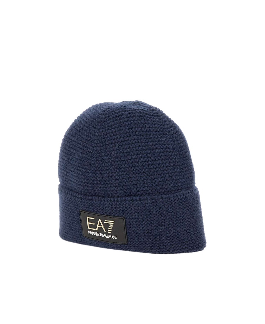 Ea7 Logo-patch Wool-blend Beanie In Black