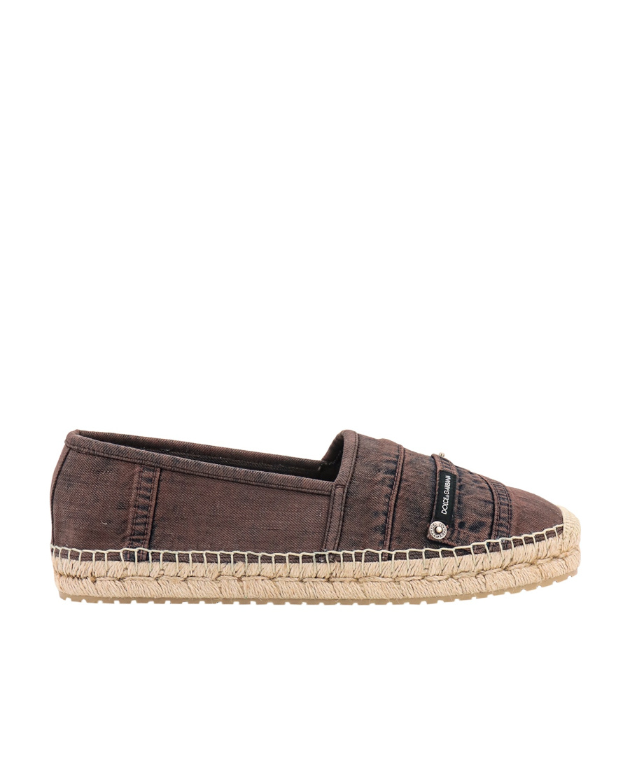 Dolce & Gabbana Canvas Denim Logo-patch Slip-on Espadrilles In Brown