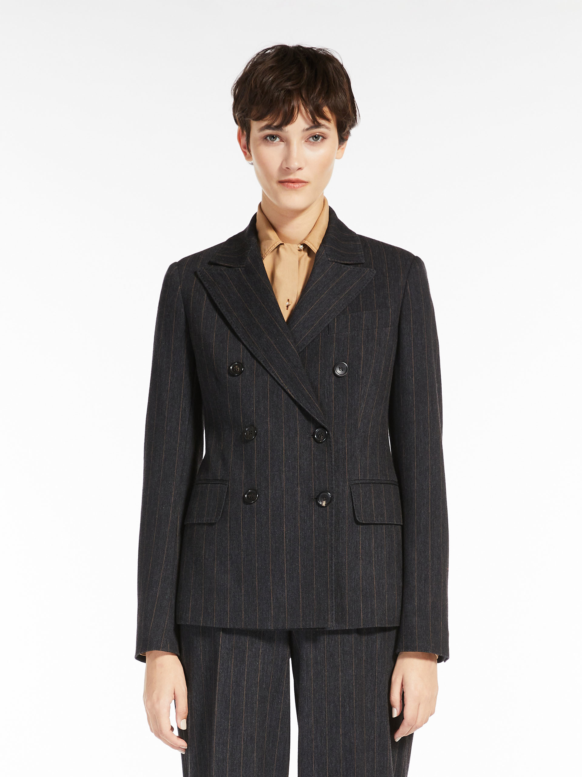 Max Mara Pinstriped Double-breasted Blazer In Gray