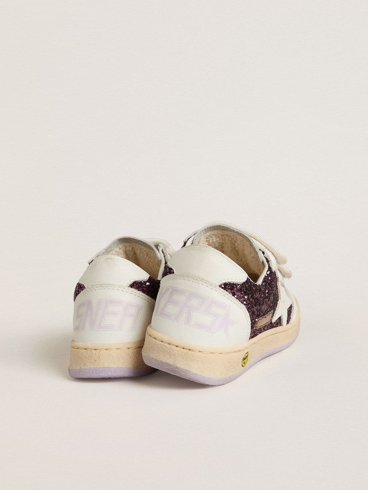 Golden Goose Teen Ball Star In Purple Glitter With White Leather Star And Heel Tab In White