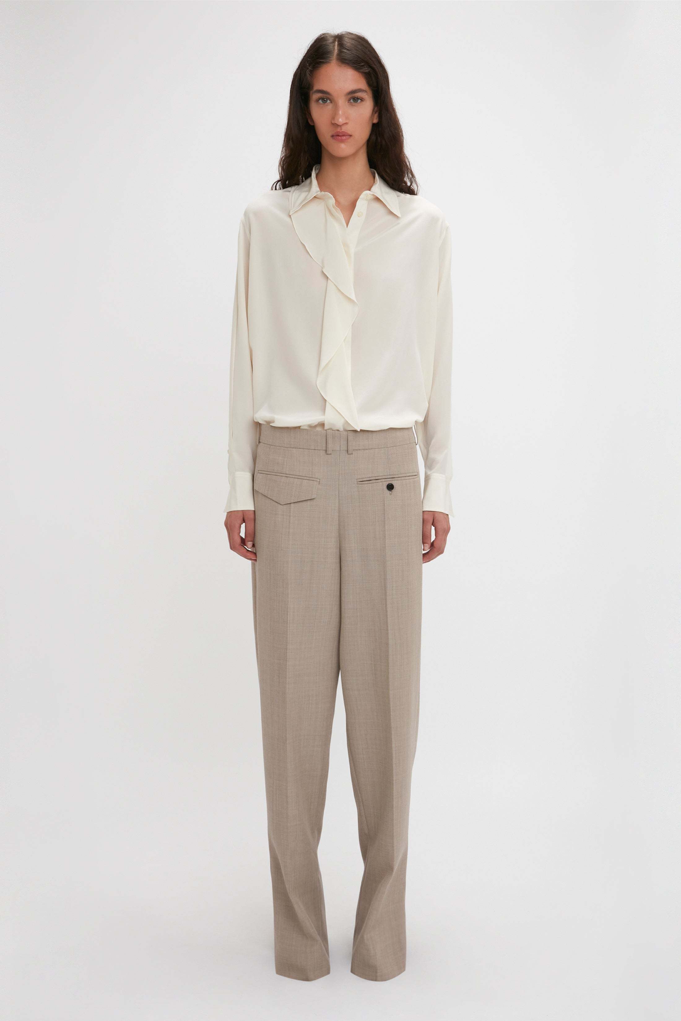 Victoria Beckham Womens Ivory Ruffle-trim Silk Blouse In White