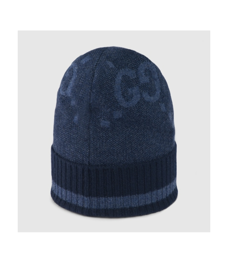 Gucci Gg-patterned Knitted Beanie In Blue