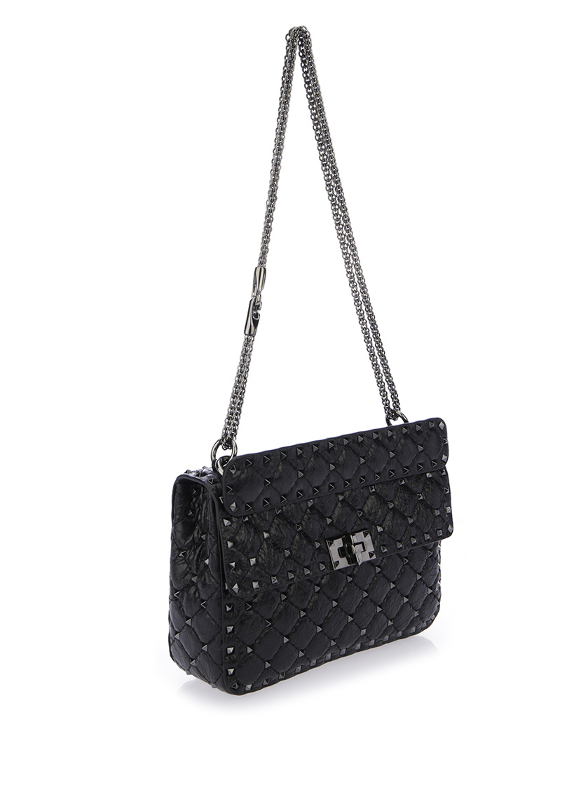 Valentino Rockstud Spike Lambskin Shoulder Bag In Black