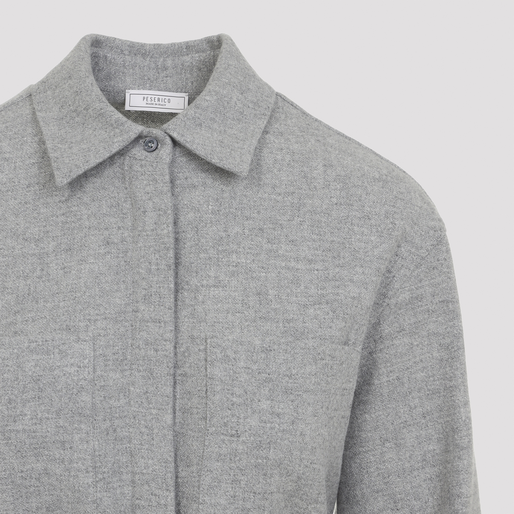 Peserico Pointed Collar Stone Grey Virgin Wool Flannel Shirt In Gray