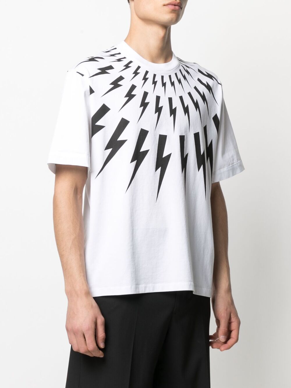Neil Barrett Slim Fit Fairisle Thunderbolt Crew-neck T-shirt In White
