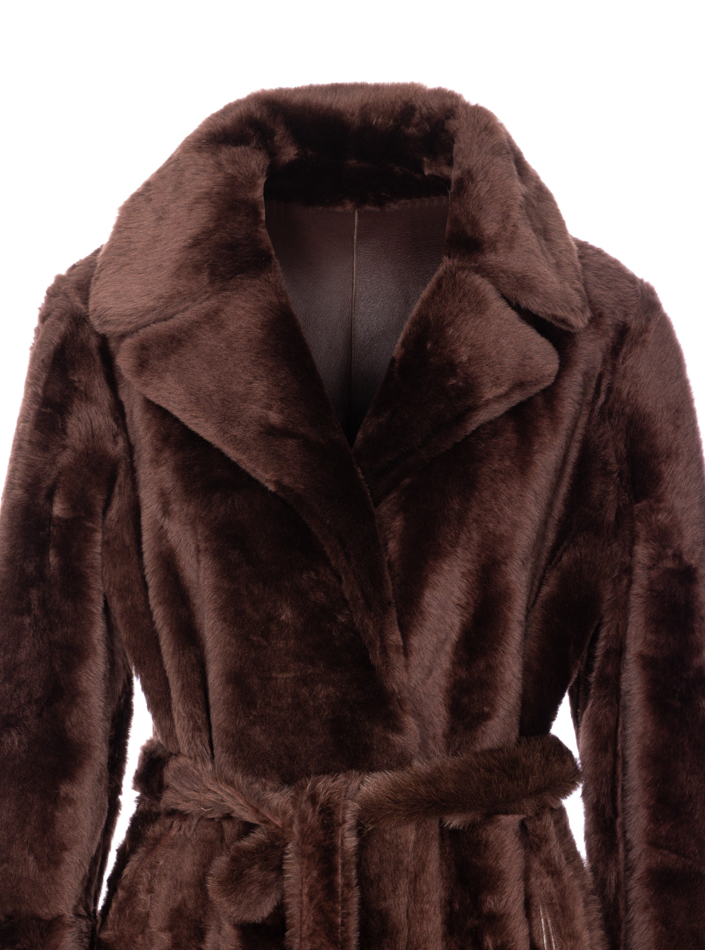 Yves Salomon Belted Faux Fur Long Coat With Pockets In Black