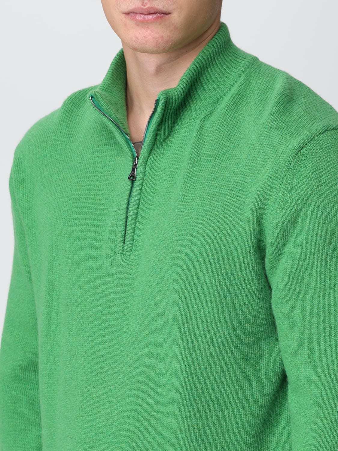 Paul & Shark Long-sleeved Semi-zipper Open-close Sweater In Green