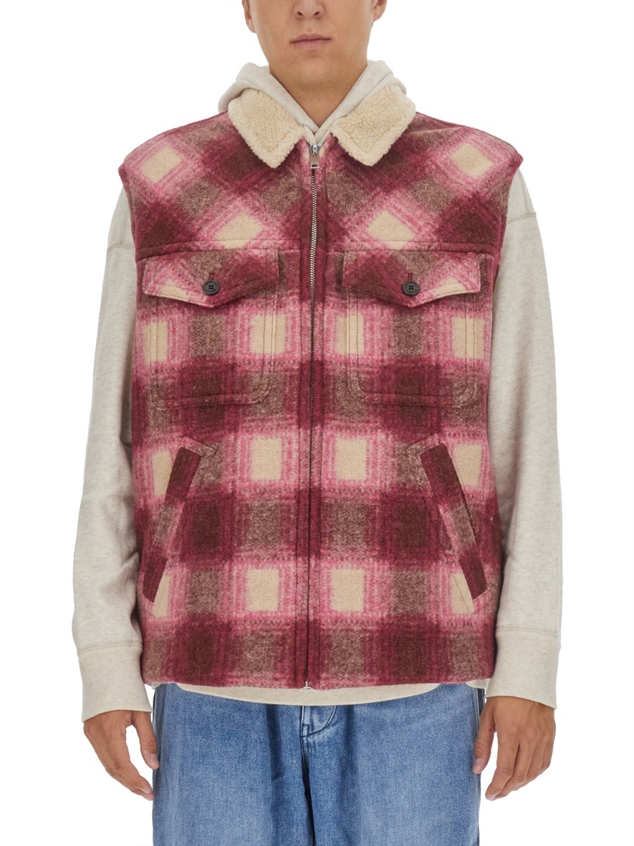 Isabel Marant Plaid Checked Zip-up Gilet In Brown