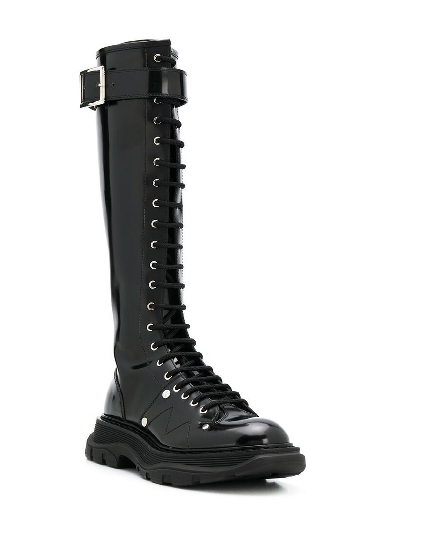 Alexander Mcqueen Tread Lace-up Leather Boots In Black