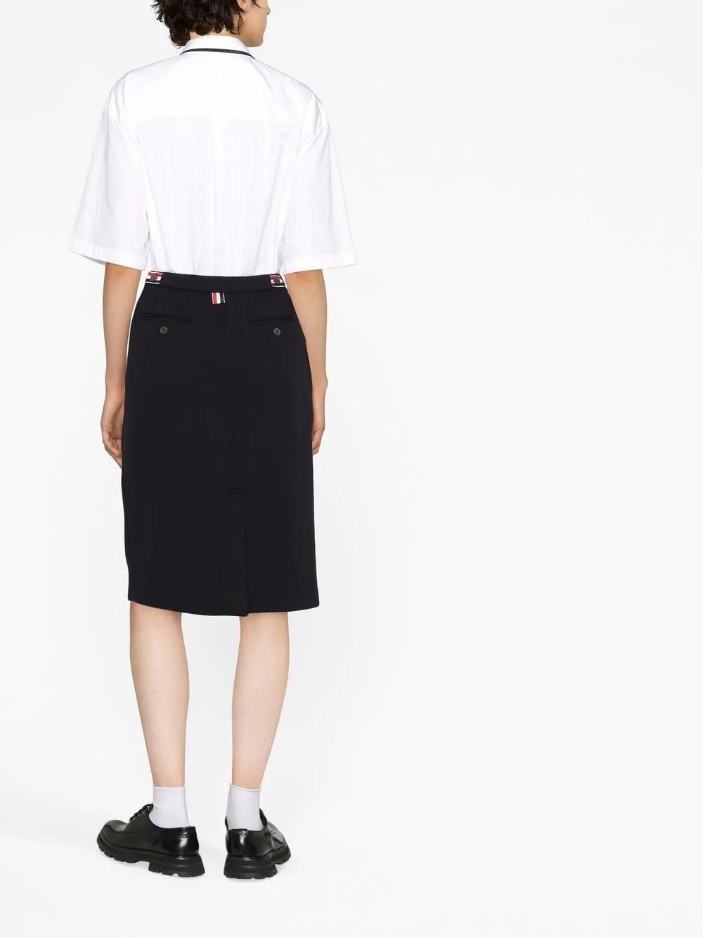 Thom Browne Rwb Stripe-detail Midi Skirt In Navy Blue