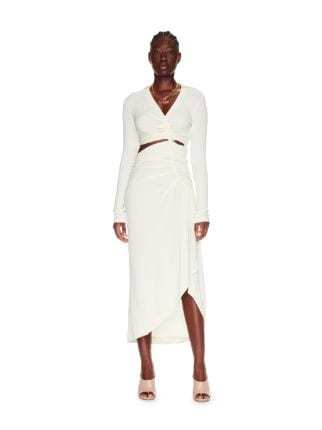 Shop Off-white Vi-crepe Draped Midi Dress In White