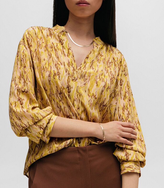 Hugo Boss Regular-fit Blouse In Printed Silk In Nude