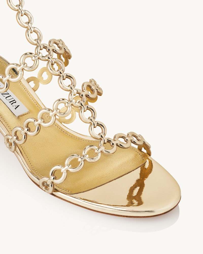 Aquazzura Infinity Chain Sandal In Mirrored Leather In Gold