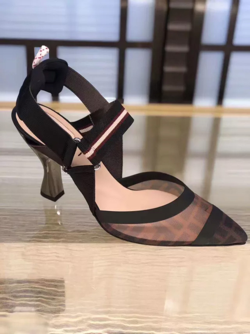 FENDI MULTICOLOR TECH MESH HIGH-HEELED SLINGBACKS
