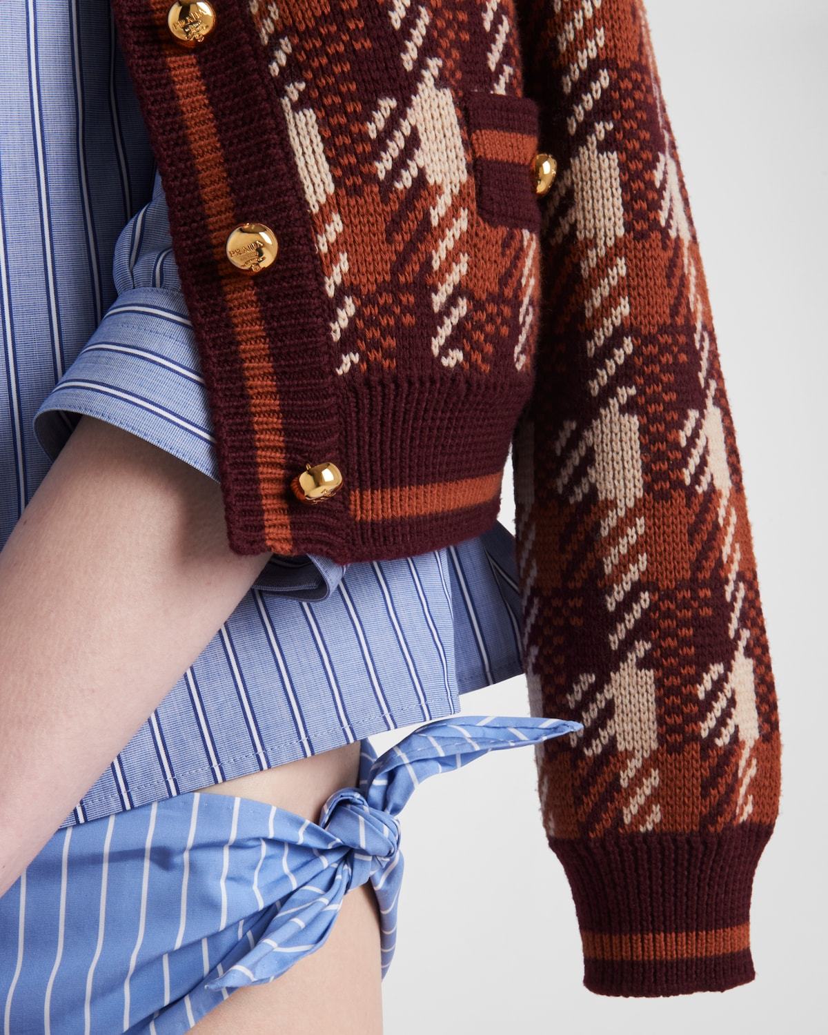Prada Patterned Wool Cardigan In Brown