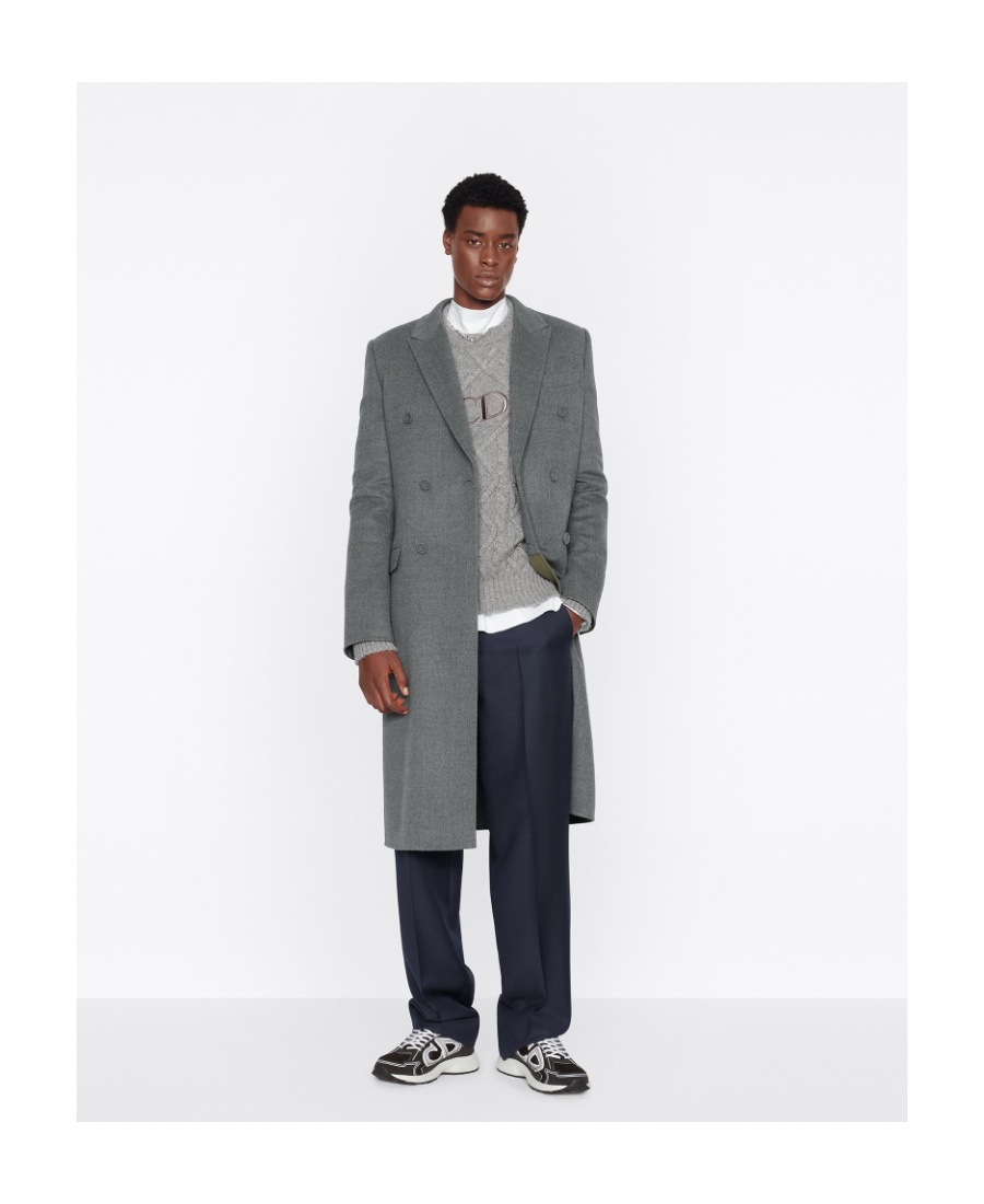 Dior Wool Double-breasted Coat In Gray