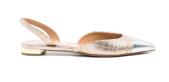 Aquazzura 10mm Milanese Laminated Leather Flats In Nude