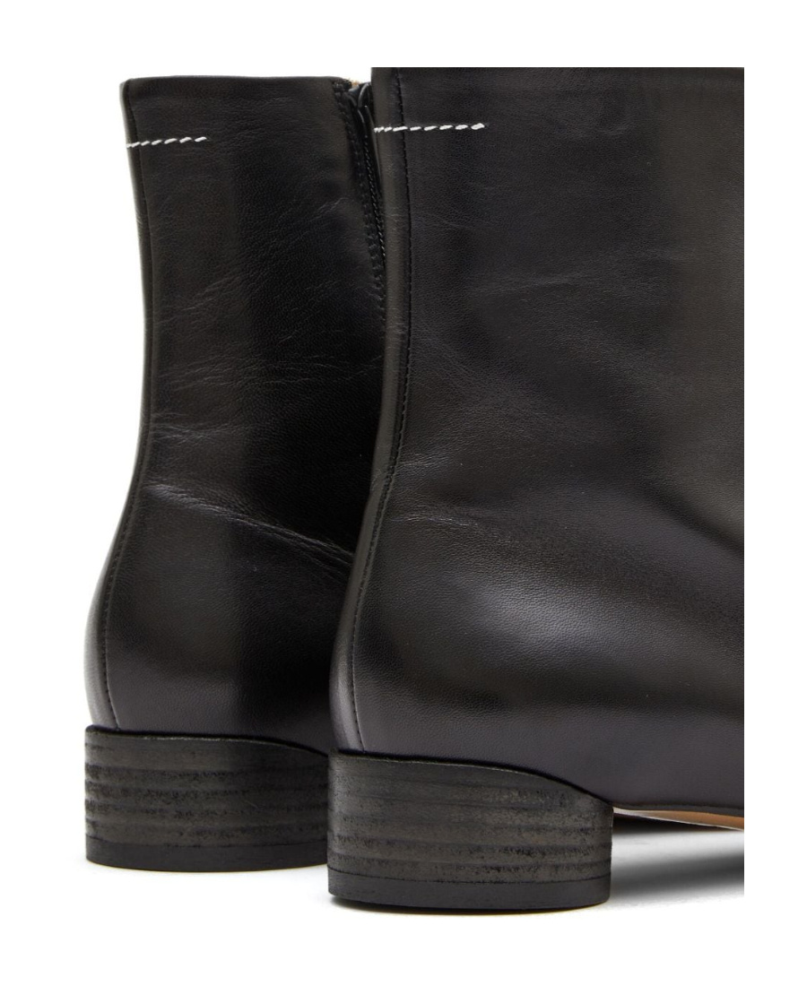 Shop Mm6 Maison Margiela Logo-embroidered Leather Ankle Boots In Black