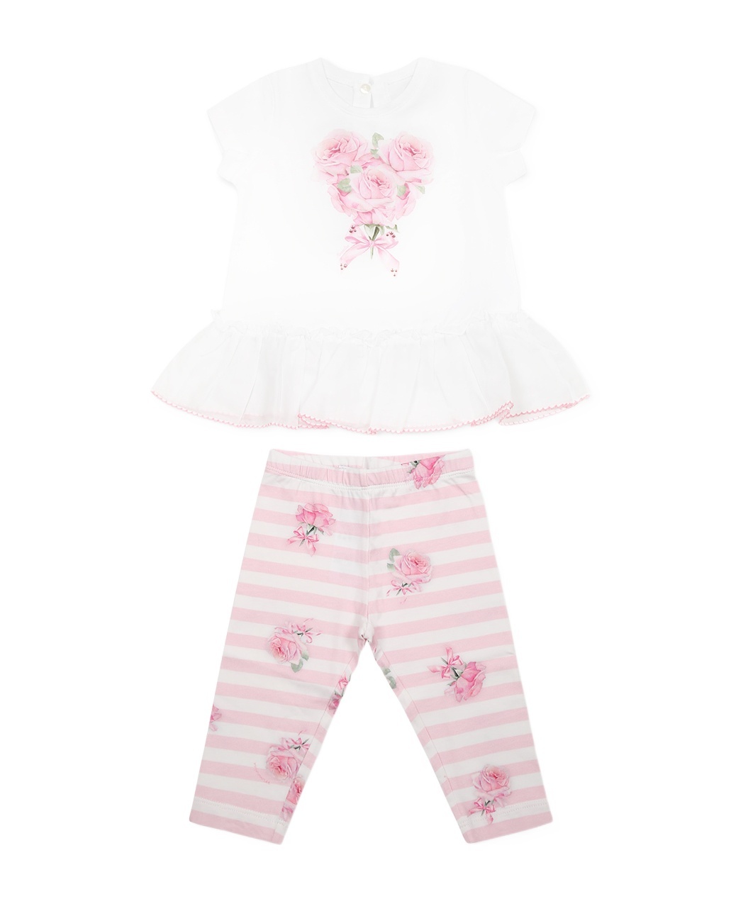 Monnalisa Rose-print Trouser Set In White