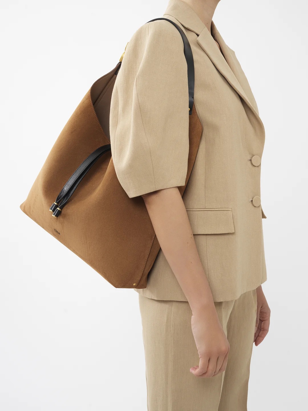 Shop Chloé Marcie Suede Shoulder Bag In Brown