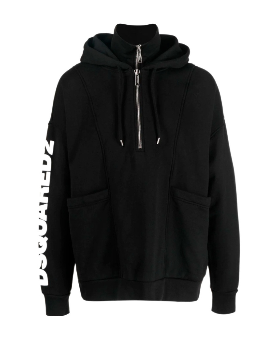 Dsquared2 Logo-printed Half-zipped Drawstring Hoodie In Black