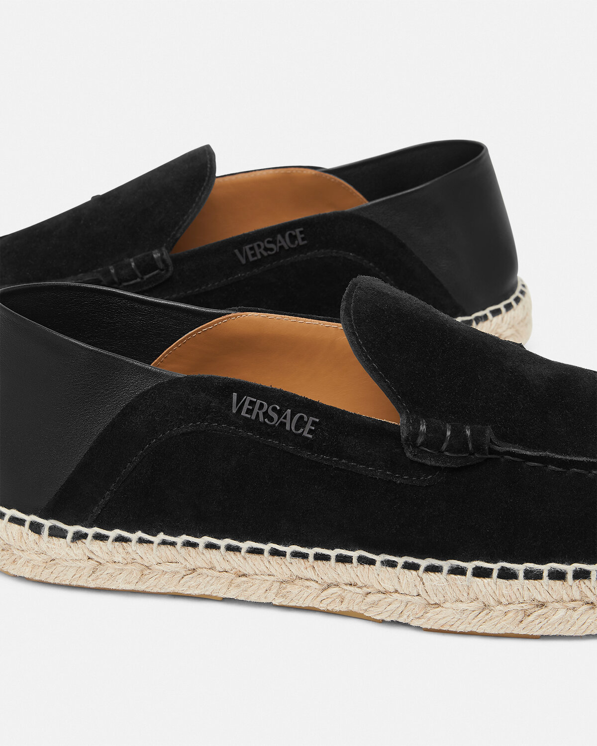 Versace Logo-print Suede Espadrilles In Black