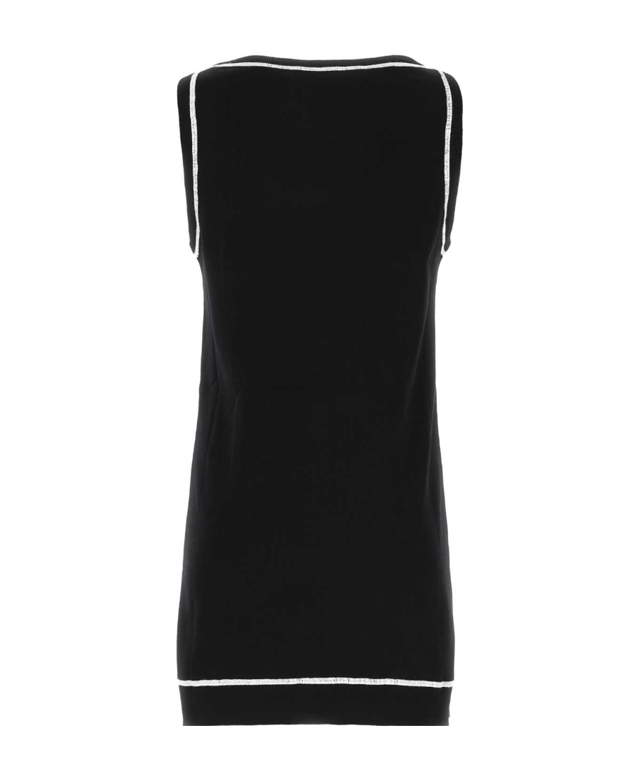 Miu Miu Contrast Stitching Mini Dress In Black