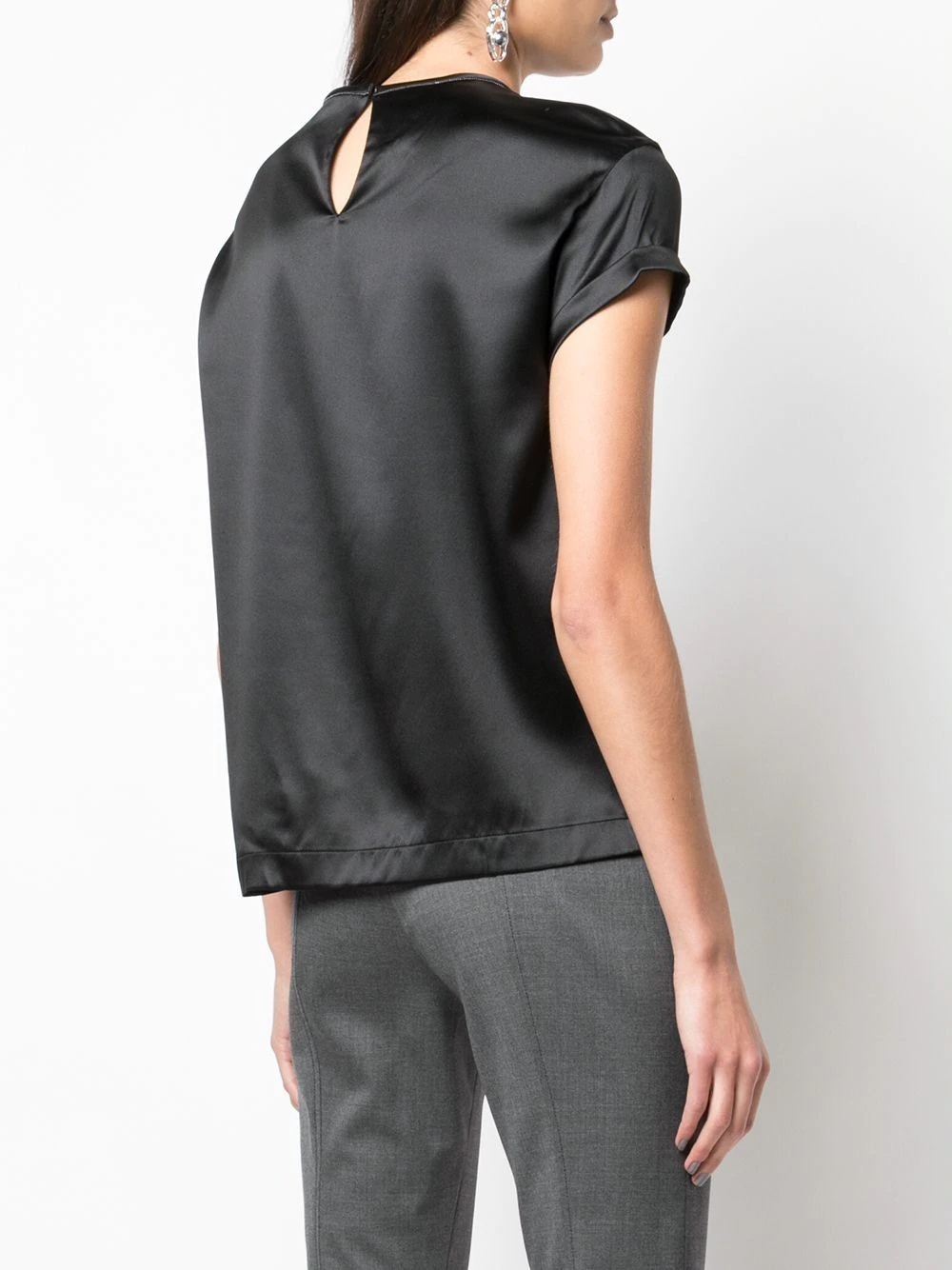 Brunello Cucinelli Sleeveless Top With Relaxed Fit And Satin In Black