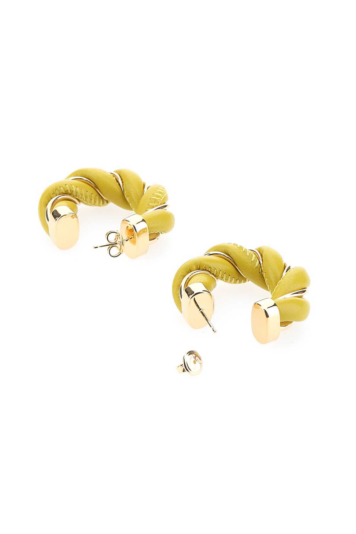 Bottega Veneta Women Yellow Nappa Leather And 925 Silver Twist Earrings In White