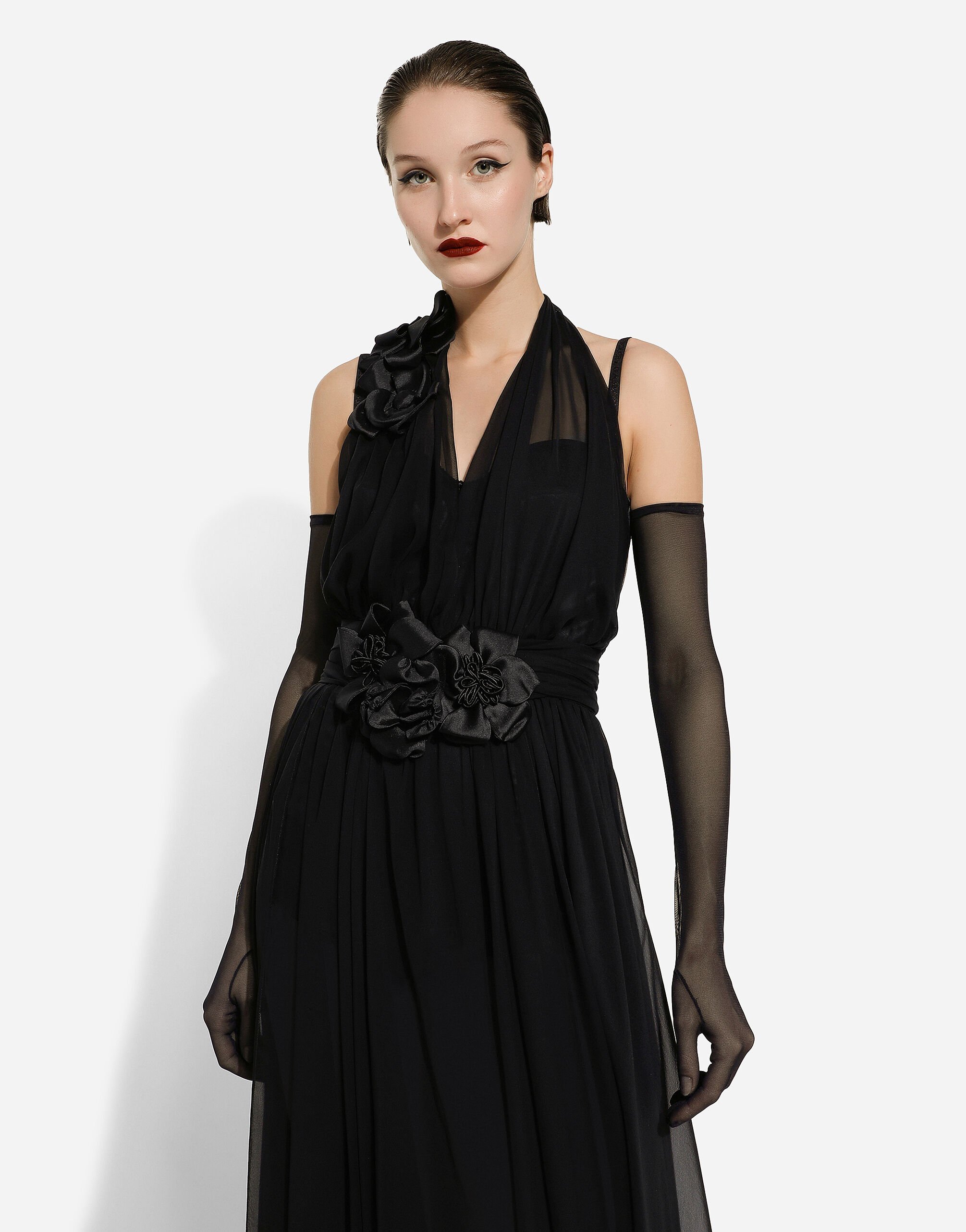 Dolce & Gabbana Long Chiffon Dress With Boning In Black