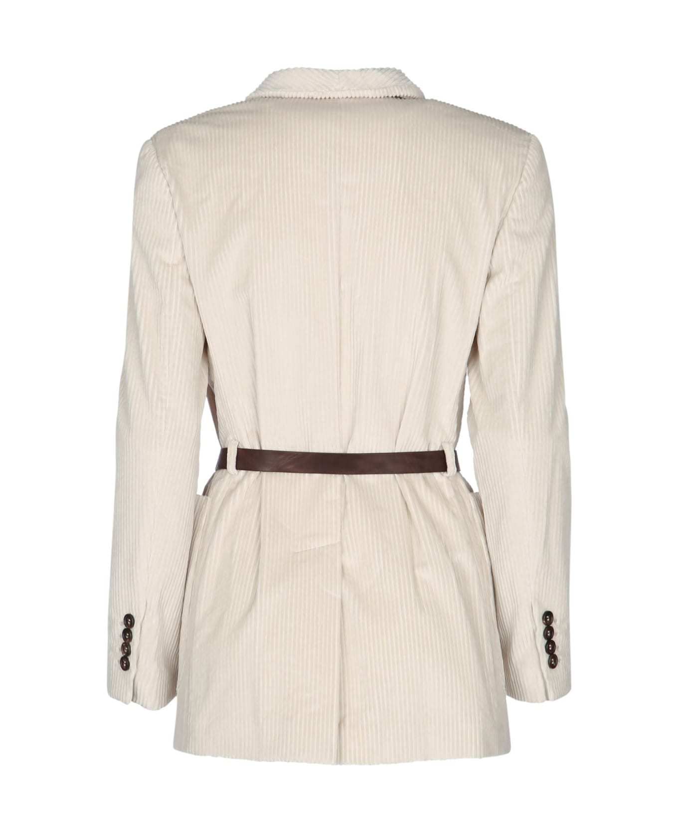 Brunello Cucinelli Long Sleeve Belted Jacket In Neutral
