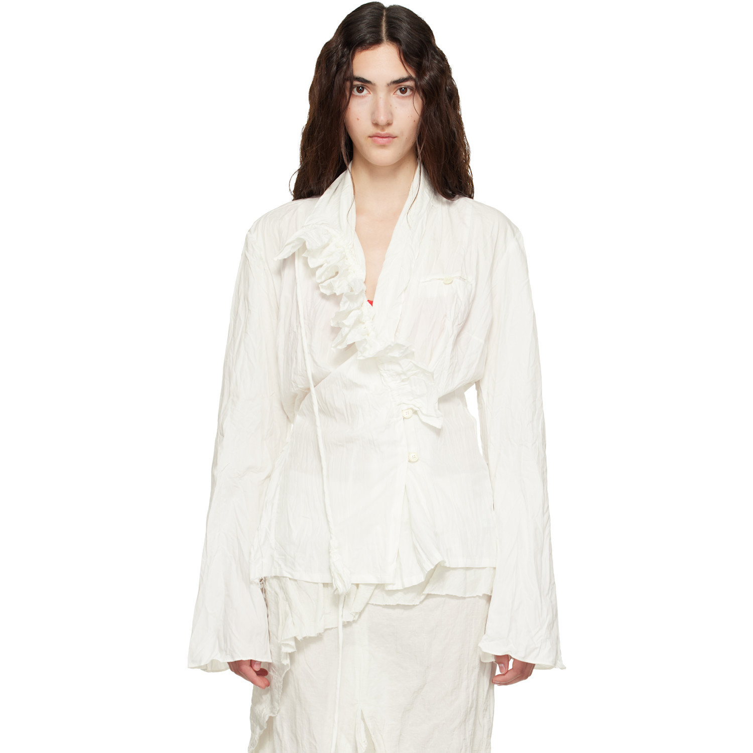 Open Yy Unbalanced Ruffled Blouse In Multi