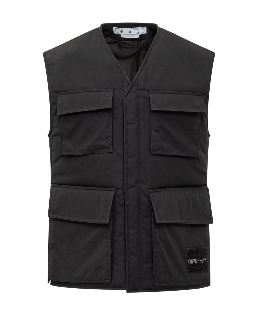 Off-white Wave Tag Padded Vest In Black