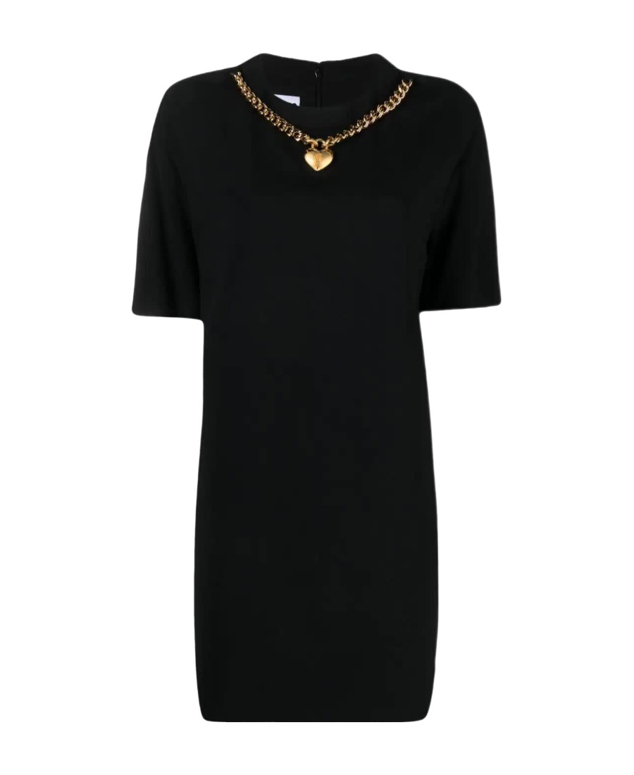 Moschino Dress With Gold Chain And Heart Pendant In Black