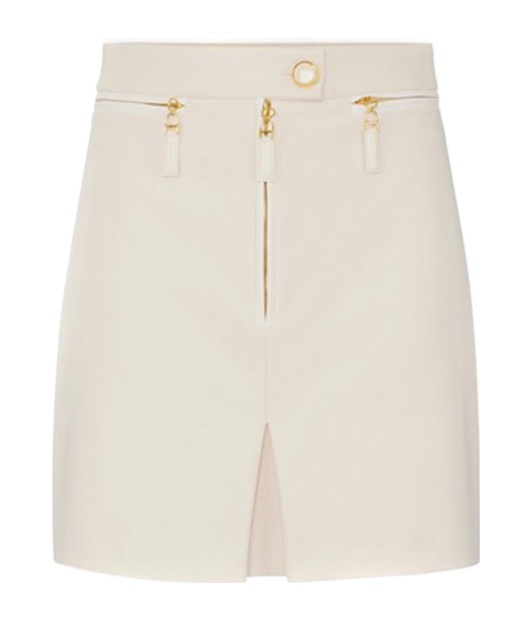 Elisabetta Franchi Skirt In Double Layer Crêpe With Zip In Neutral