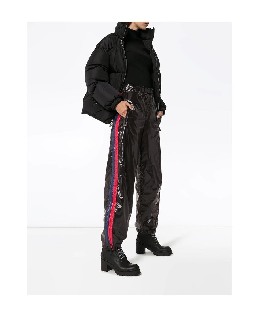 Moncler Side-stripe Nylon Trousers In Black